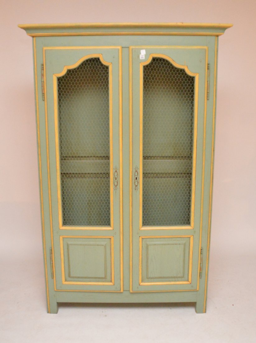 Painted armoire, wire grid on 2 cabinet doors, 4 shelf (1 of 3)