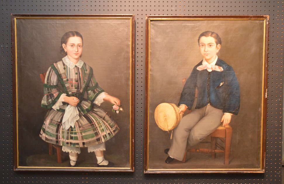 Pair of Portraits oil on canvas, boy & girl, 35" x (1 of 7)
