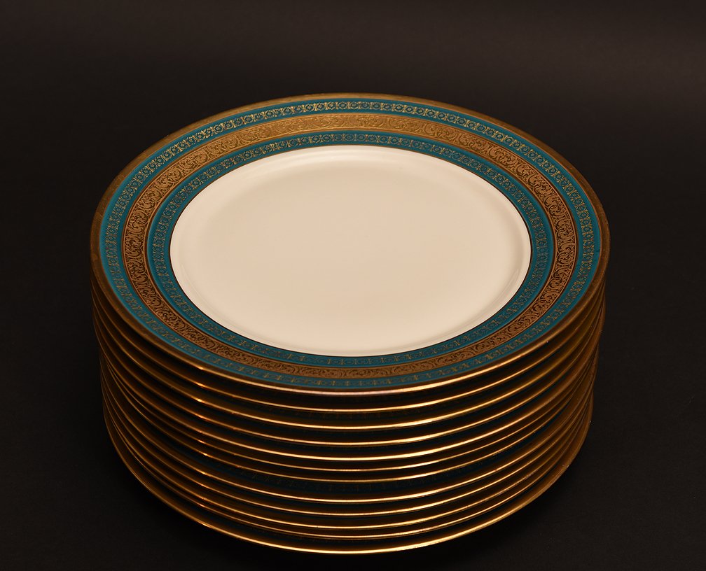 Set 12 Limoges Porcelain Plates.  Dia. 10 3/4" (1 of 3)