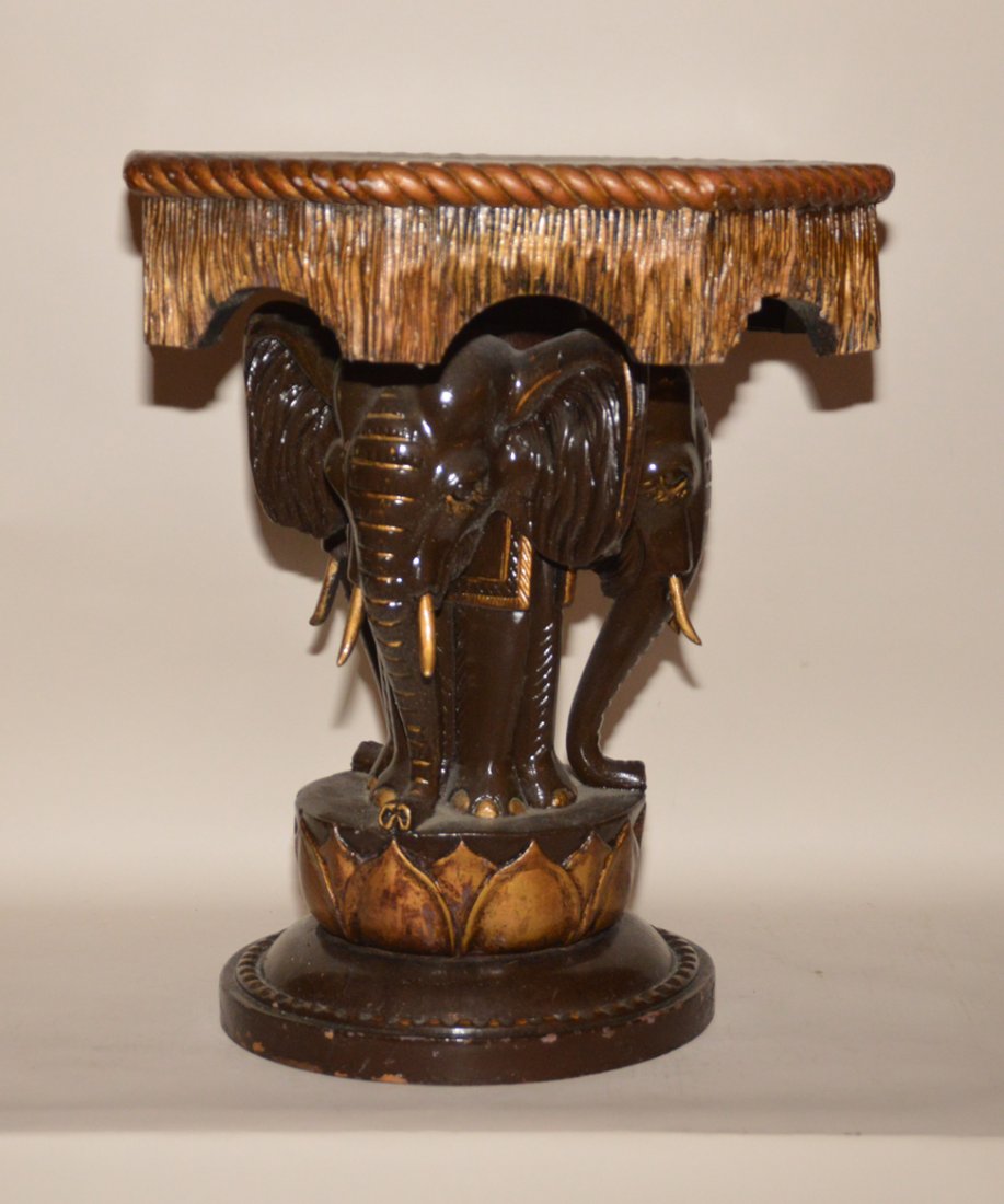 Carved Mahogany Elephant Table. Ht. 16" Dia. 14"