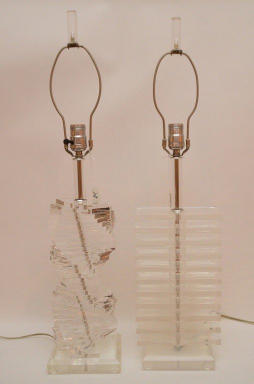 Twp Lucite Lamps One With Twisted Design Ht. 20 1/2" to (1 of 3)