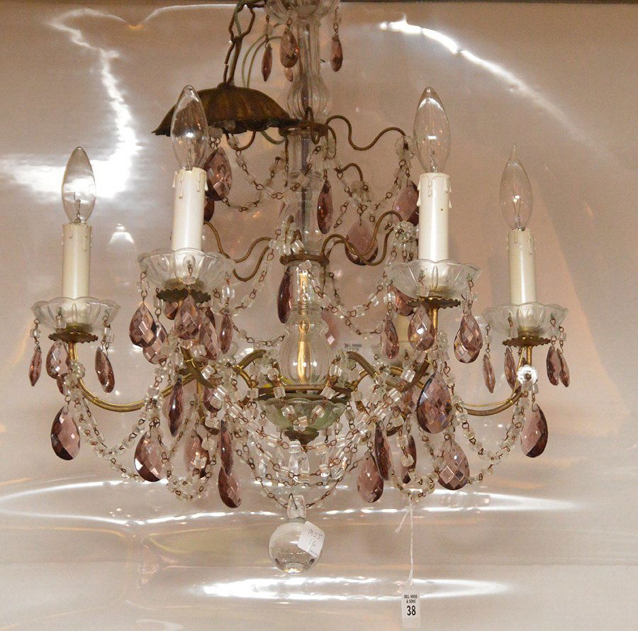 French Brass & Glass Chandelier.  Ht. 24" Dia. 20" (1 of 3)