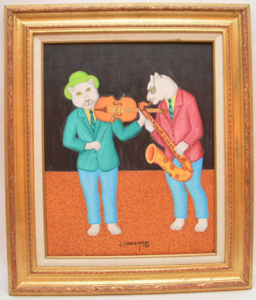J. Charlemagne Haitian 20th Century) Cat Musicians, (1 of 4)