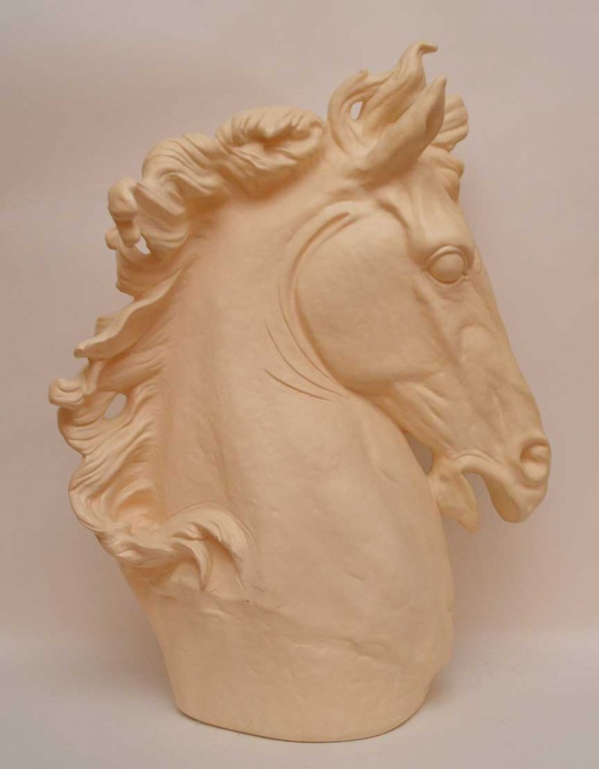 Ceramic horse head on non matching separate pedestal, (1 of 10)