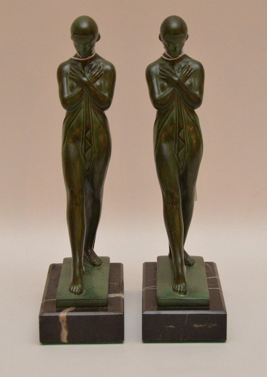 Pair bronze bookends, signed M. Le Verrier, standing (1 of 4)