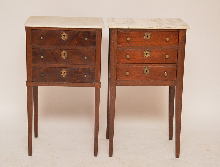 Pair mahogany 3 drawer 19th c. stands each with marble (1 of 6)