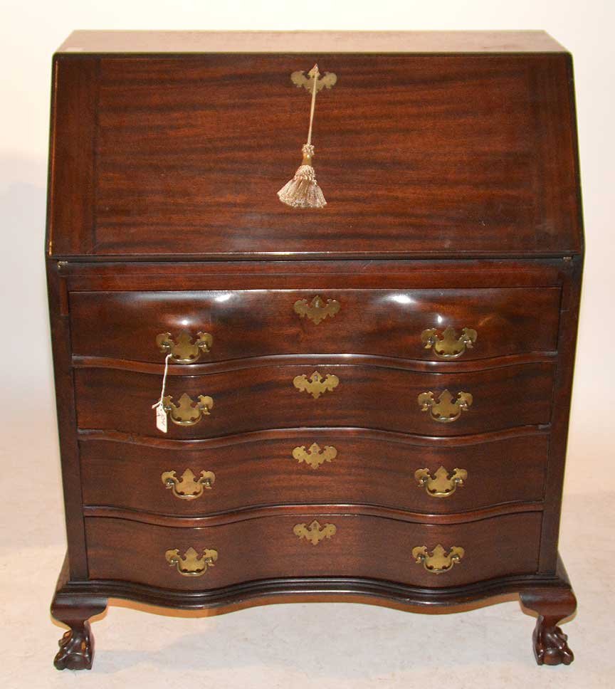 Fall front mahogany desk, 20th c. with serpentine (1 of 4)