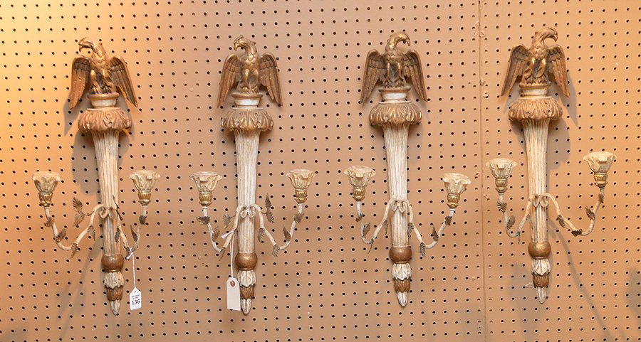 4 Carved Giltwood Sconces with figural eagle tops.  Ht. (1 of 4)