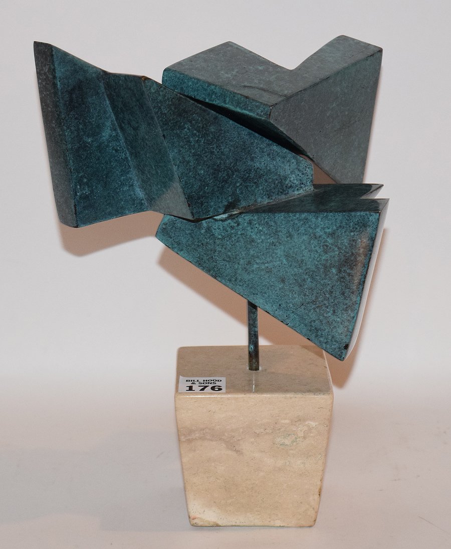MARTA COLVIN (CHILE 1917-1995) Patinated Bronze: MARTA COLVIN (CHILE 1917-1995) Patinated Bronze Abstract Sculpture On A Marble Base. Ht. 10 1/2" W. 8" D. 5"