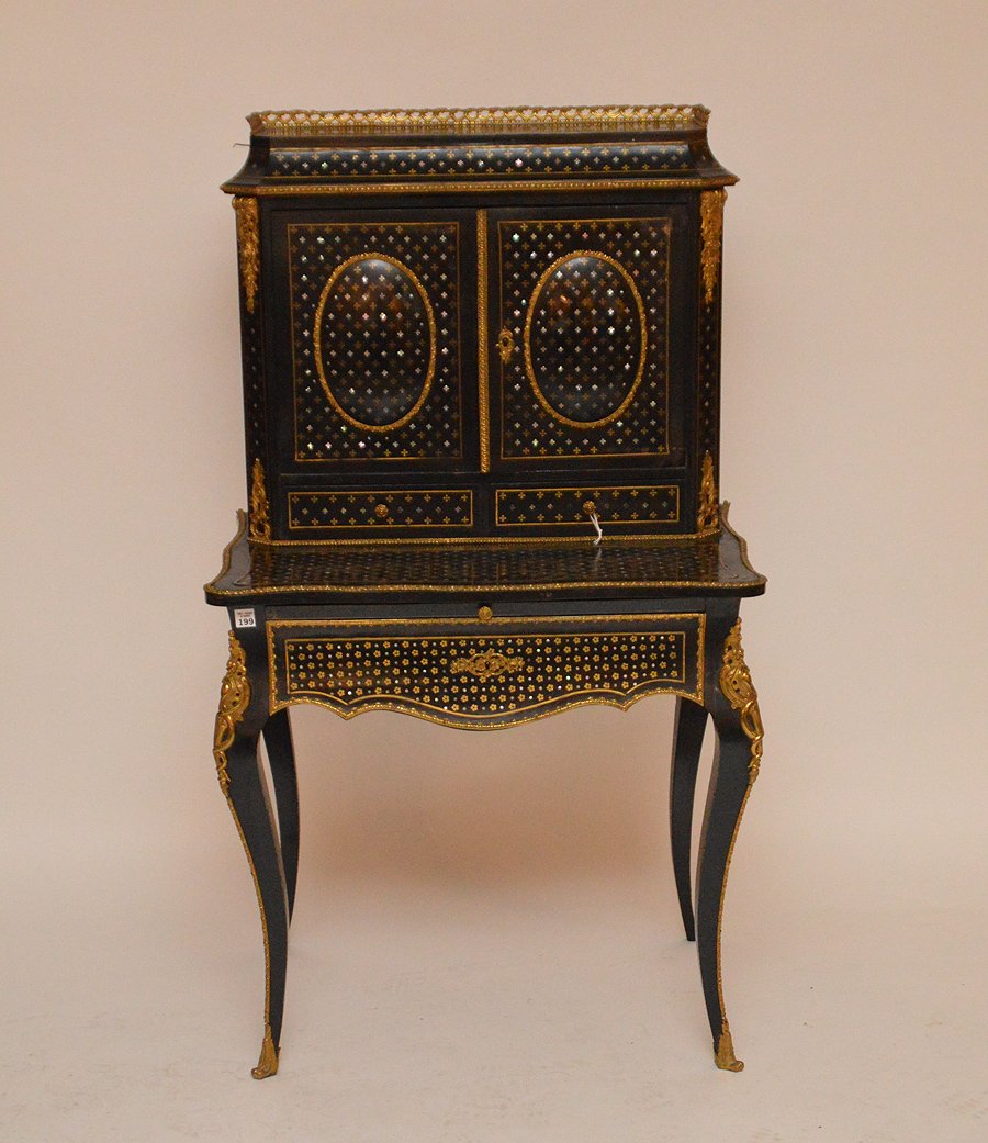 French ladies writing desk, early 19th c. black with (1 of 5)