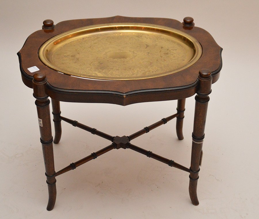Bamboo motif 2pc. Tray table, brass tray (1 of 3)