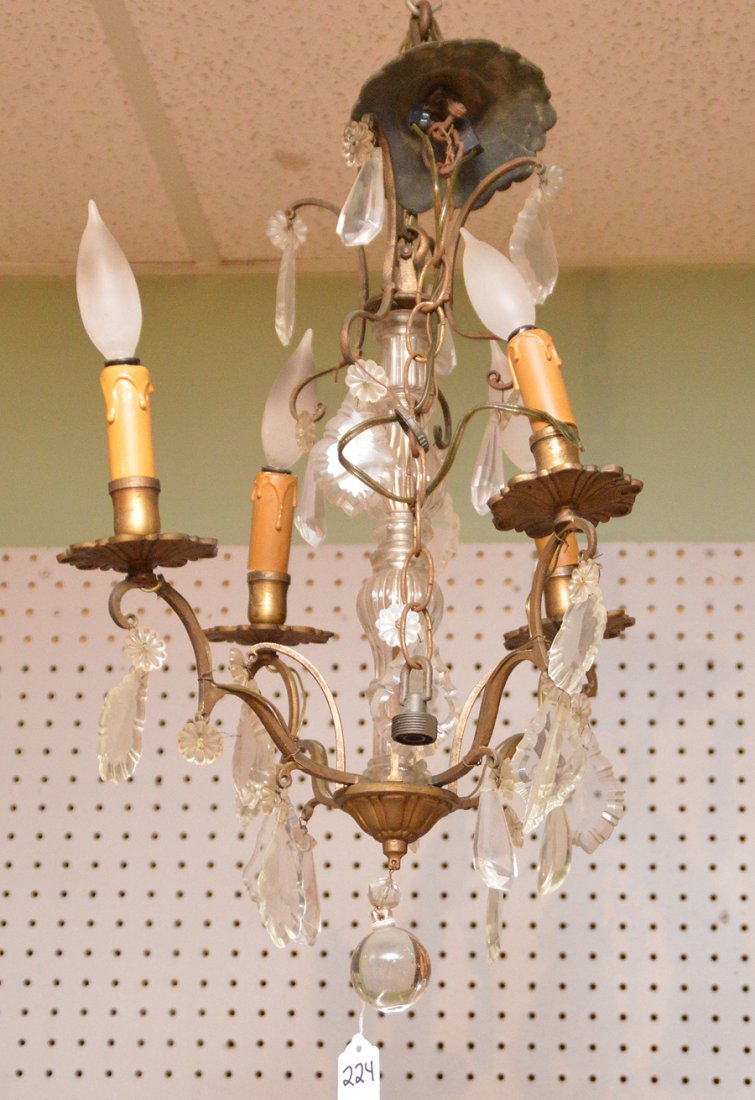 French Brass & Crystal 4 Light Chandelier.  Ht. 22" (1 of 2)