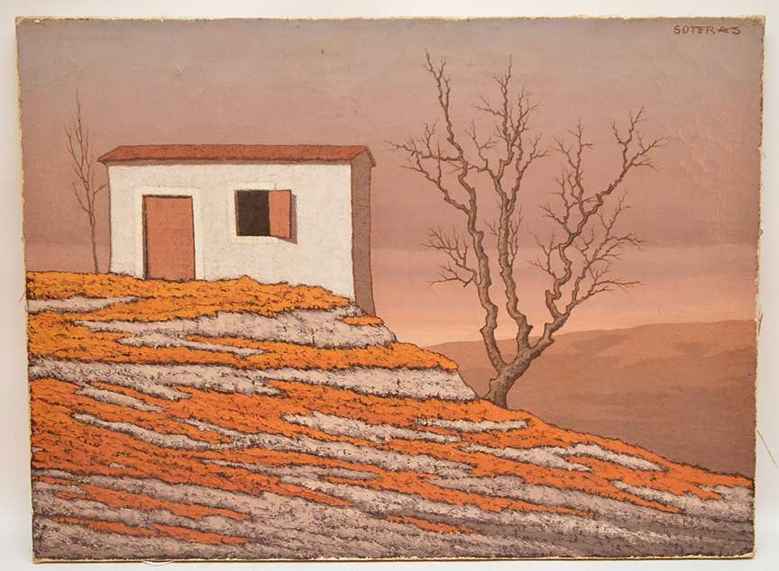 Jorge Soteras (SPANISH, 1917-1990) oil on canvas, House: Jorge Soteras (SPANISH, 1917-1990) oil on canvas, House on a Hill, 21-1/2" x 28-1/2"