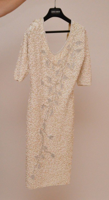 Vintage white sequin ladies dress, small size (good (1 of 4)