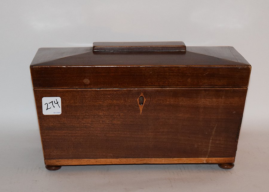 English 19th c. mahogany tea caddy, interior with 2 (1 of 4)
