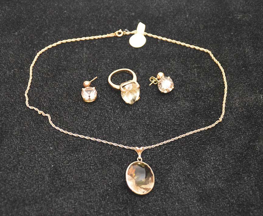 3pc. Set, 14kt gold, smoky topaz, necklace with (1 of 3)