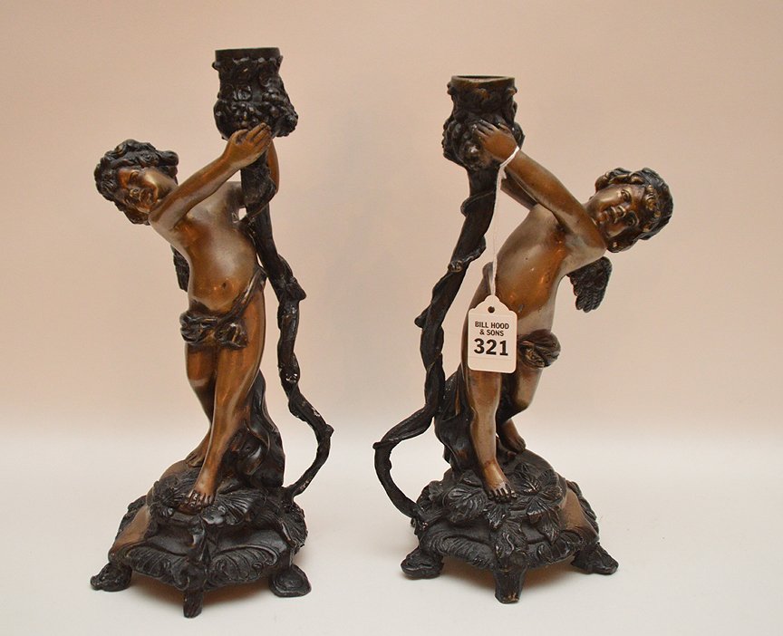 Pair Bronze Figural Angel Candlesticks.  Ht. 21" (1 of 4)