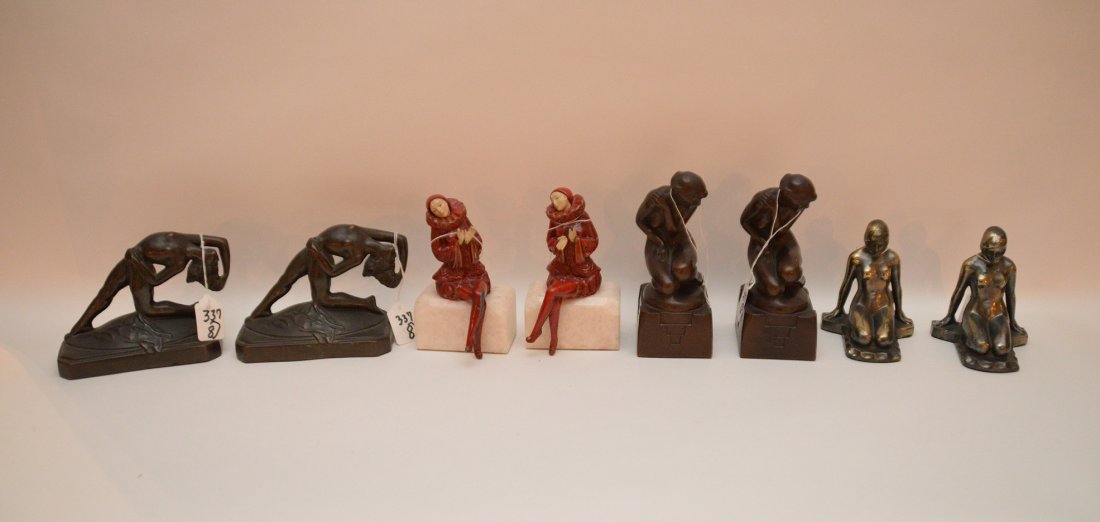 4 pairs of unsigned bronze figural bookends, incl; pair (1 of 5)