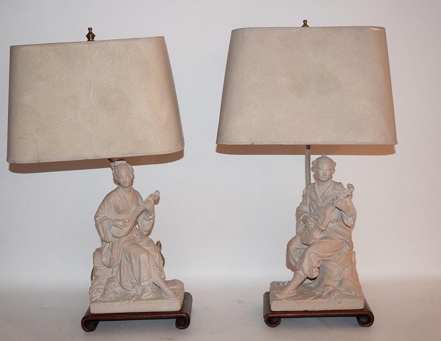 Pair plaster oriental figural lamps (1 of 4)
