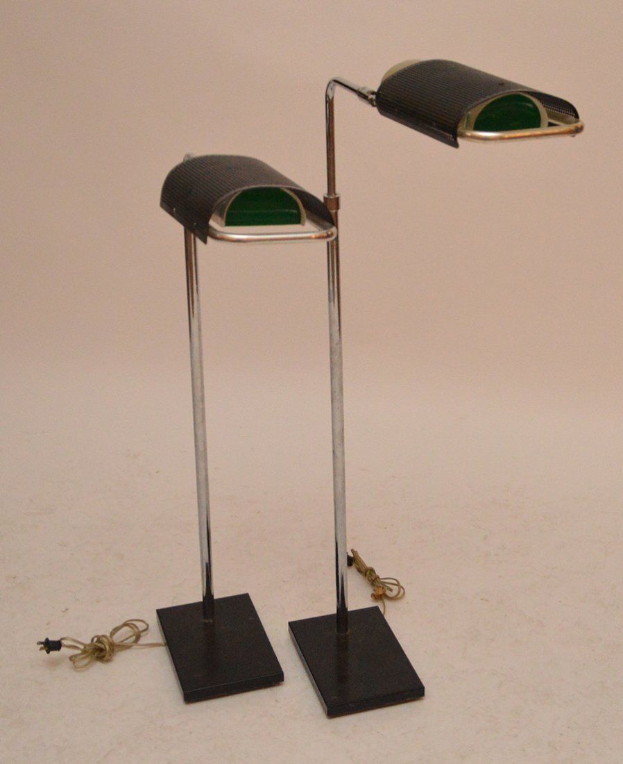 Pair Adjustable Modern Chrome & Black Metal Floor Lamps (1 of 4)
