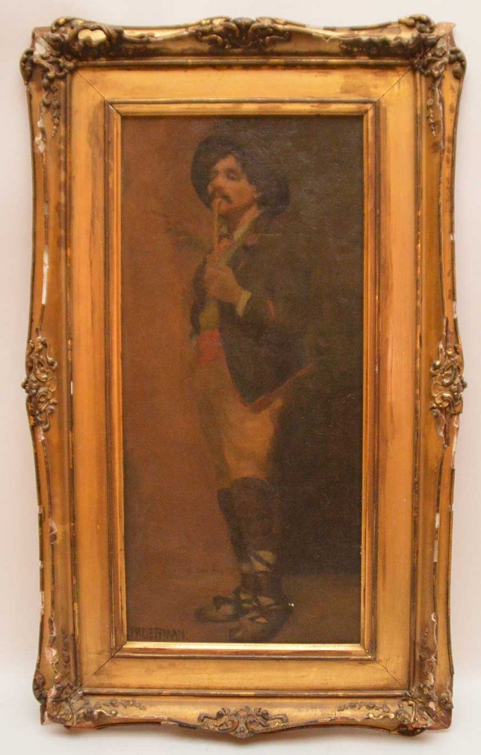 Signed Oil Painting Of Bavarian Man Smoking Pipe Signed Oil Painting Of Bavarian Man Smoking Pipe