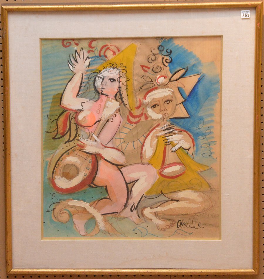 Charles Cobelle (FRENCH, 1902-1998) Mixed media on: Charles Cobelle (FRENCH, 1902-1998) Mixed media on paper, 28 x 22 inches, sight. Signed "Cobelle" l.r