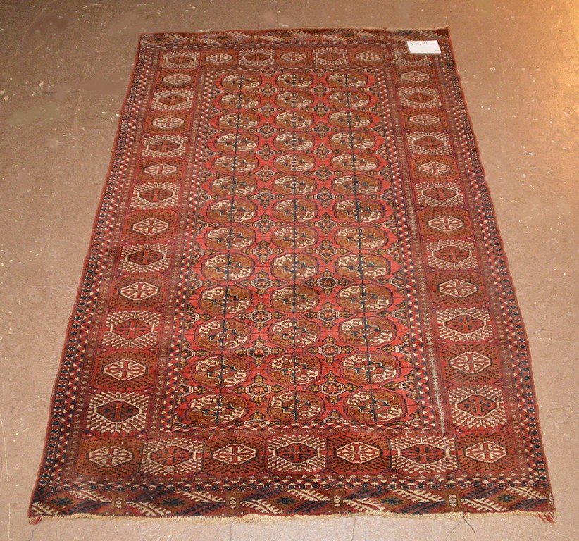 Bokhara carpet, 3 row border, red field, navy and (1 of 5)