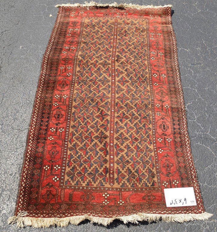 Carpet, 5 row border, brown, blue and red Caucasian, 6' (1 of 5)