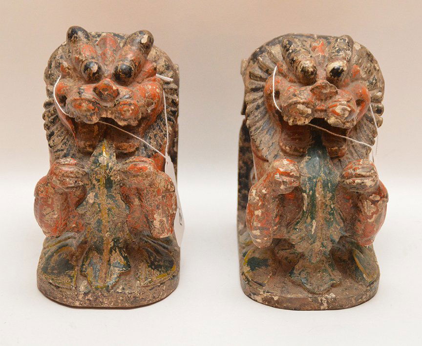 Pair of 19th c. Chinese foo lions, 8"h x 6"w (have some (1 of 3)