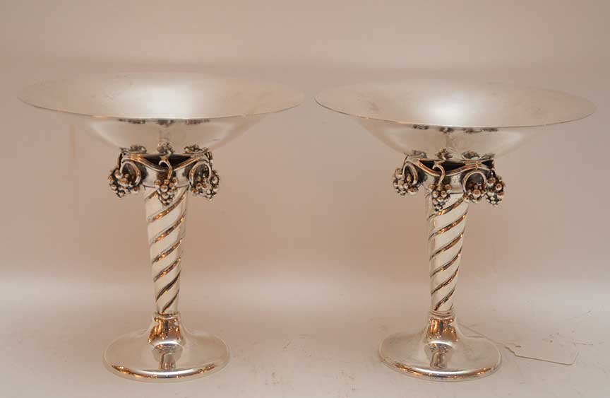 Pair Sterling Silver Compotes with Danish design.  Ht. (1 of 3)