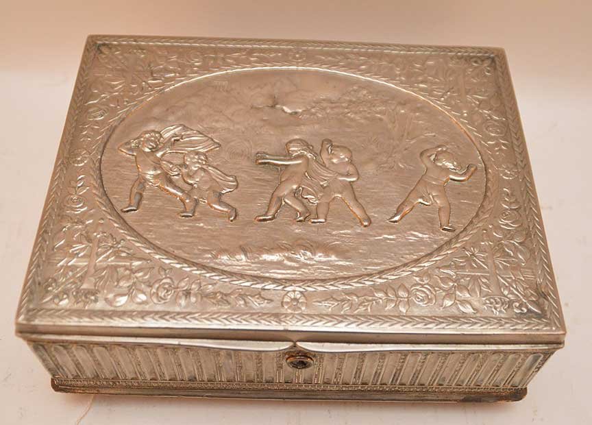 Antique Silver Plate Box.  H. 3"" W. 8 1/8"" D. 6 1/4"" (1 of 5)