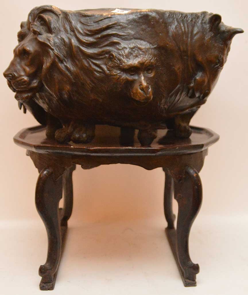 Unusual bronze jardiniÃ¨re with animal heads in relief, (1 of 6)