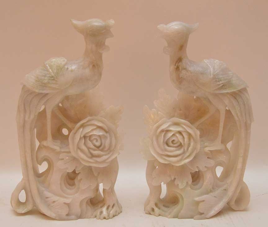Pair white jade carved birds, 8 1/4""h (1 of 4)