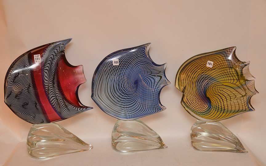 3 Murano fish, signed Seguso, 20""h (1 of 8)