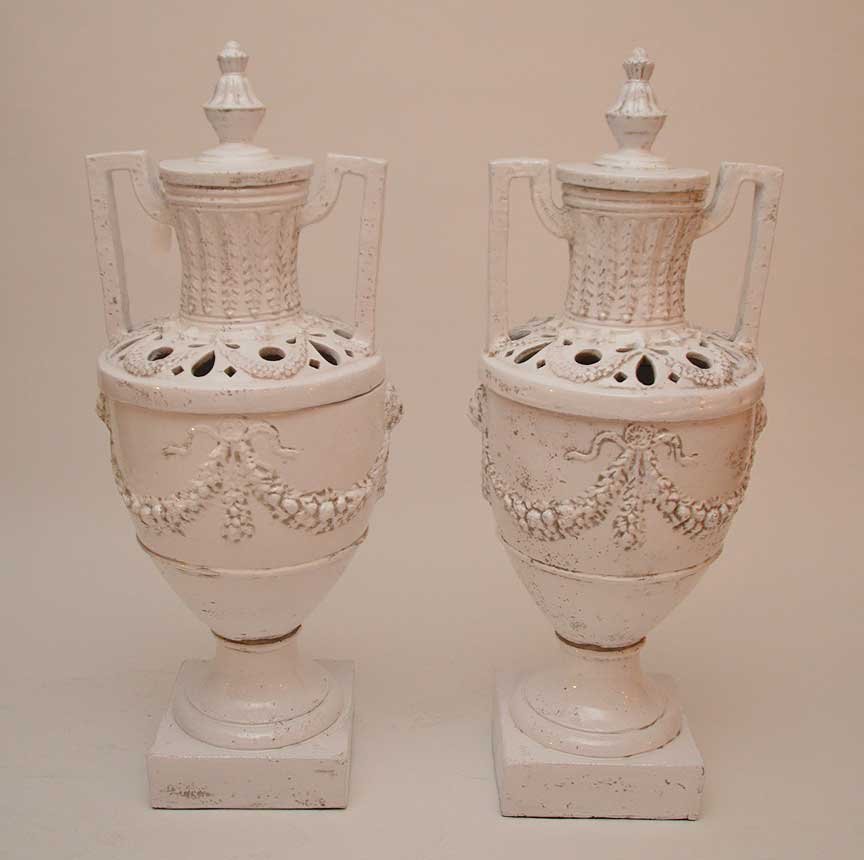 Pair large white glazed terra cotta urns, 42""h (1 of 3)