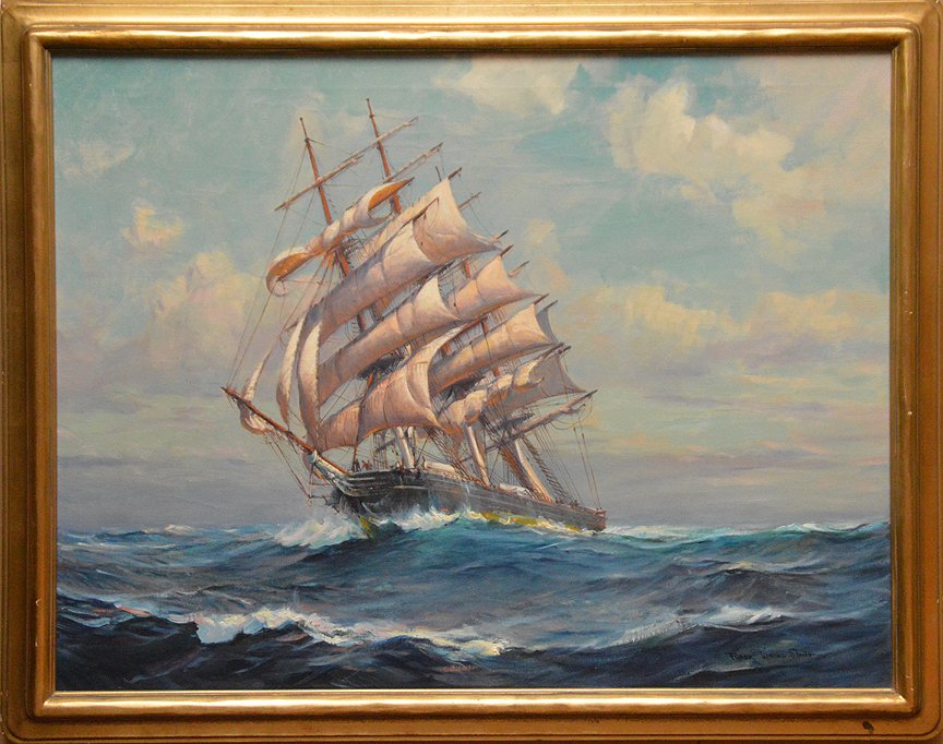 Frank Vining Smith (1879-1967, Massachusetts) oil on: Frank Vining Smith (1879-1967, Massachusetts) oil on canvas, Clipper Ship; signed lower right, 28"" x 36""