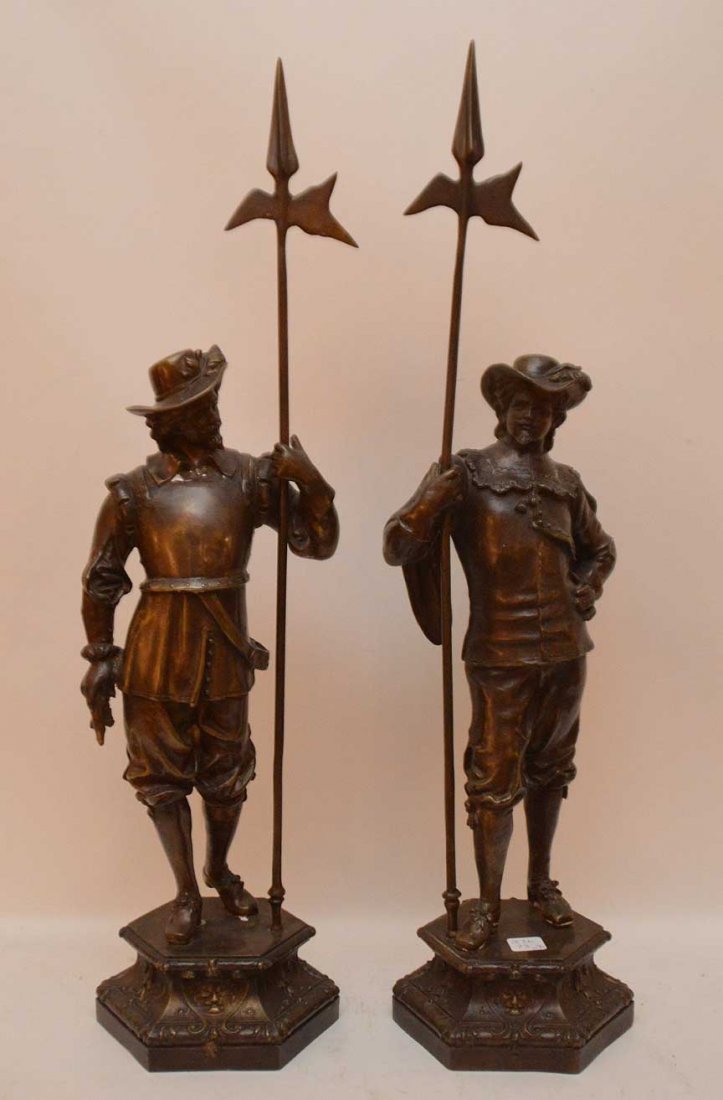 Pair Antique Cavalier Bronzes.  Ht. 28 1/2"" (1 of 8)