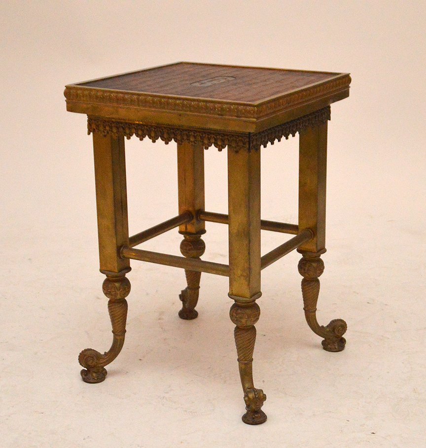 Victorian Brass Table / Stool with alligator top and (1 of 6)