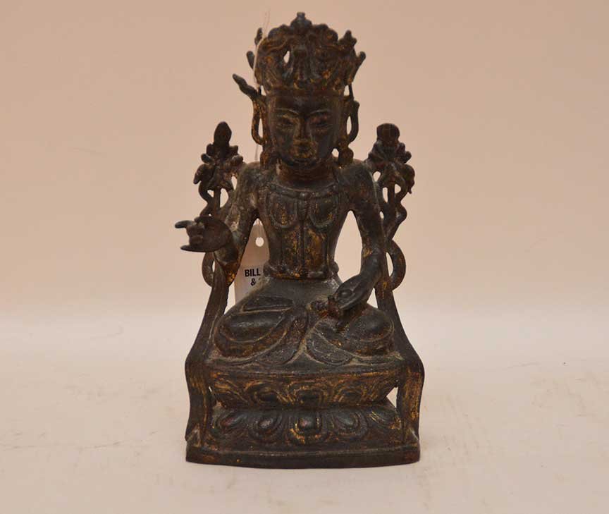 Antique Chinese bronze buddha,  7 1/2""h x 4 1/2""w (1 of 3)