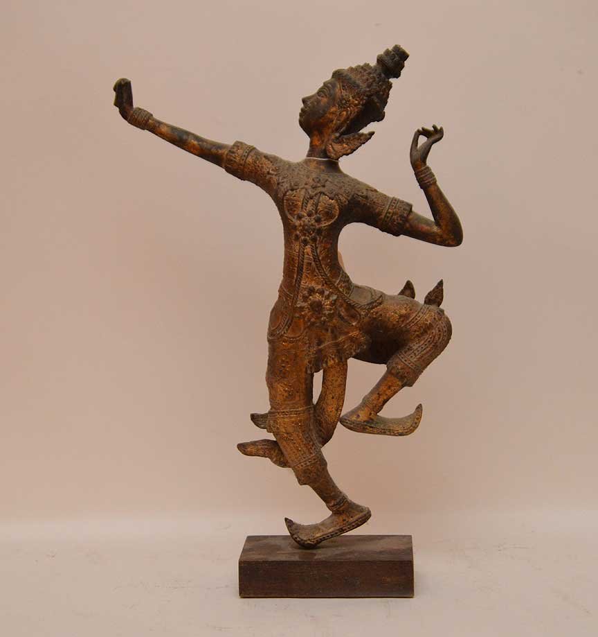 Gilt Thai figure on wood stand, 15" h (1 of 5)