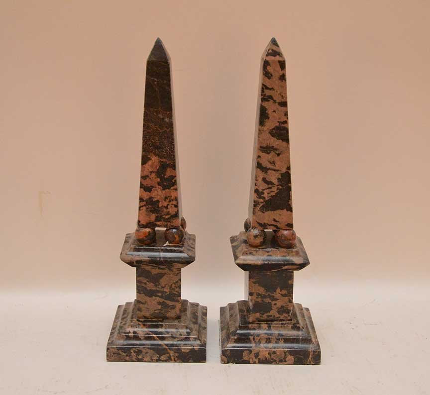 Marble obelisk mounted on plinths,12""h (1 of 4)
