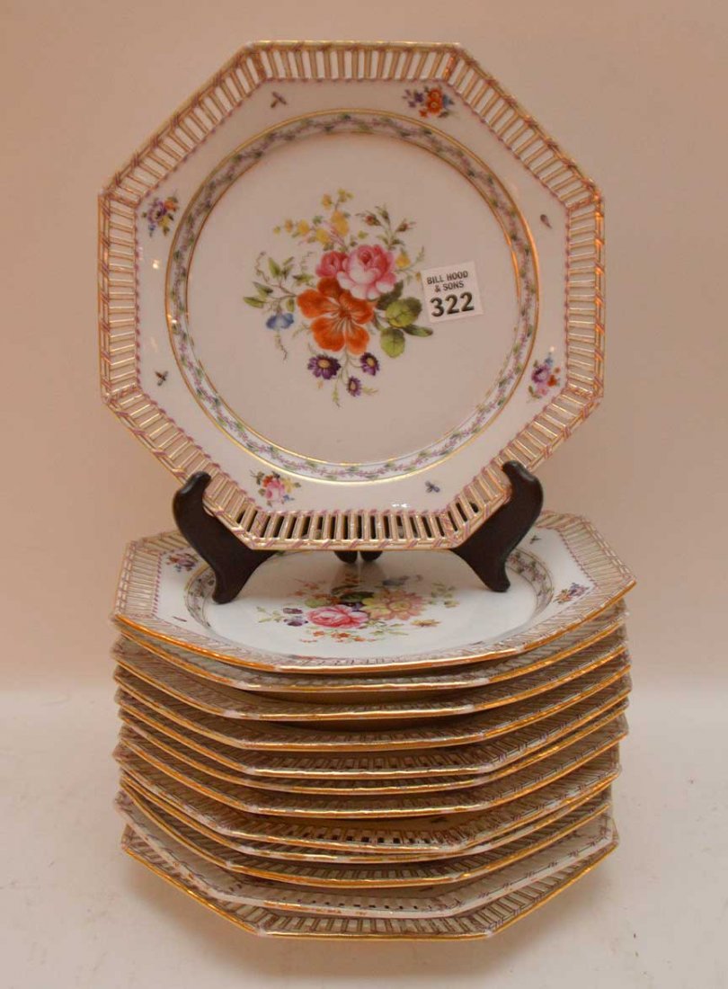13 KPM plates, reticulated, floral motif, 9 1/2""dia (1 of 4)