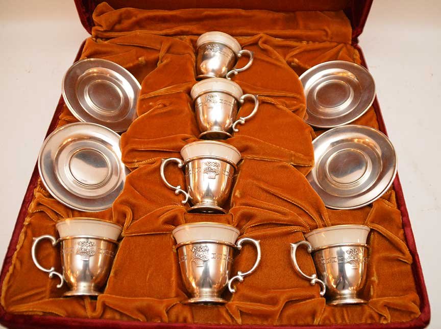 6 Lenox demi-tasse cups with sterling cup holders and (1 of 3)