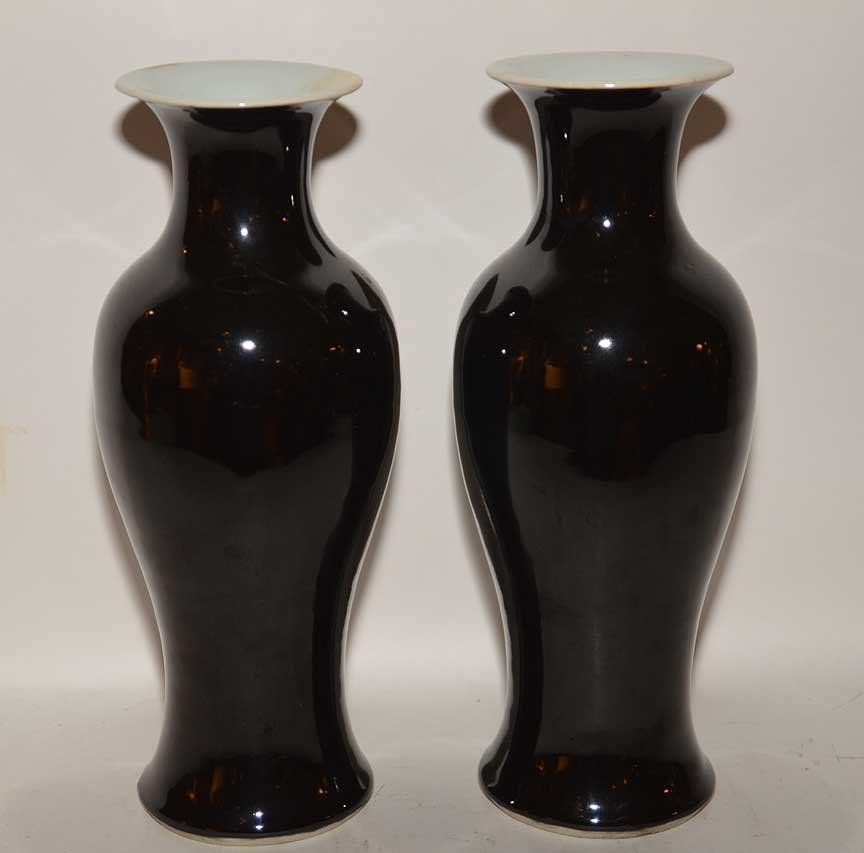 A pair of Antique Chinese mirror black vases,11-1/2"" (1 of 6)