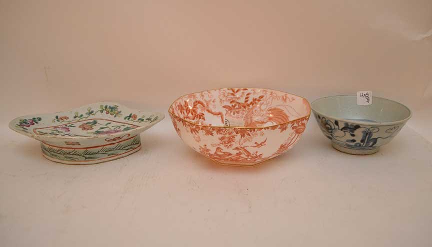 3 porcelain pieces, incl; Royal Crown Derby bowl (1 of 7)