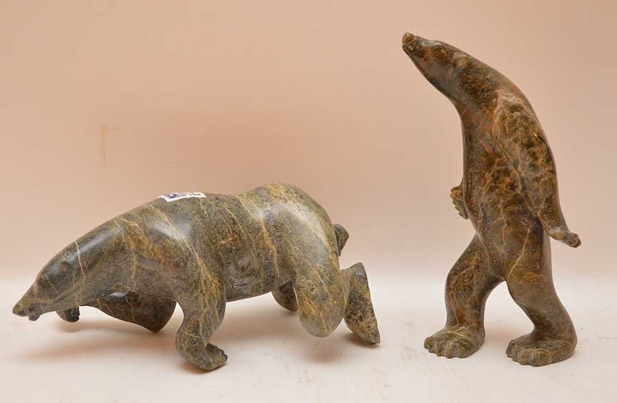 2 Inuit carvings, bear standing (8"h x 3 1/2"w), bear (1 of 4)
