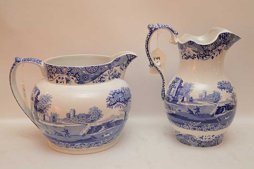 2 Spode pitchers, blue and white, "Italian" pattern, 9 (1 of 6)