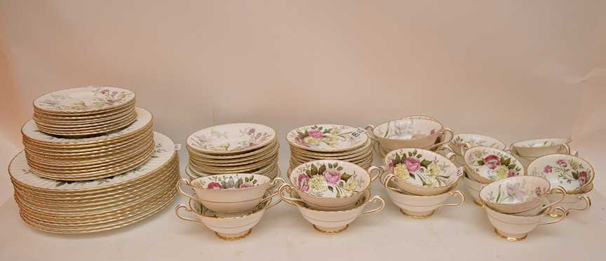 "Paragon" china service, incl; 12 dinner plates, 12: "Paragon" china service, incl; 12 dinner plates, 12 salad plates, 9 butter plates, 10 bouillon bowls with 12 underplates, 10 coffee cups and 14 saucers, 79 pieces