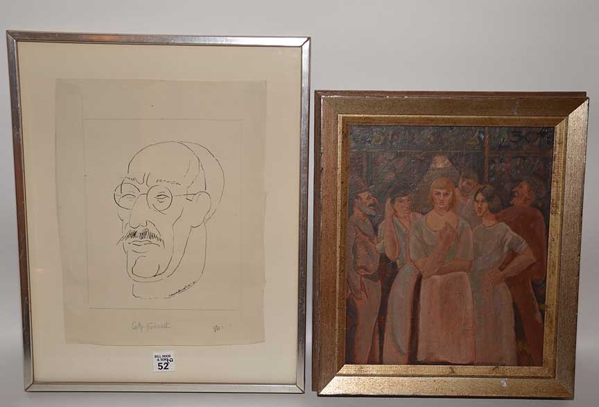 2 Paintings Horace Brodzky australian fish shop self (1 of 6)