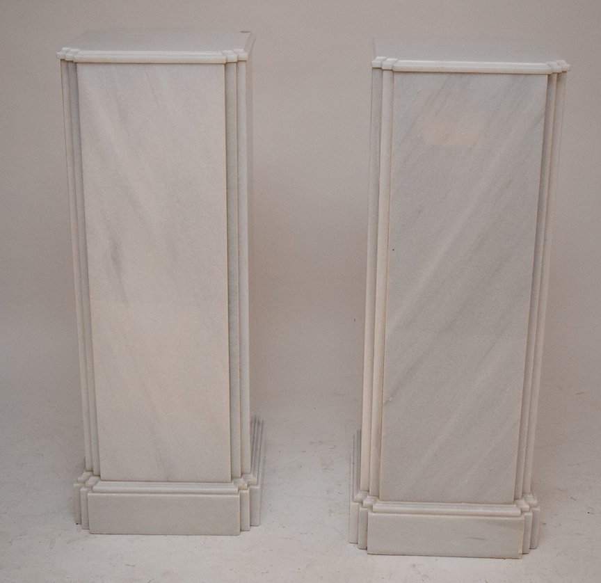 Pair white marble pedestals, 40 1/2"h x 14"w (1 of 4)